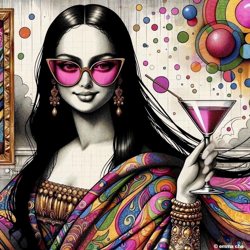 Stylish Woman in Pink Sunglasses with Vibrant Cocktail