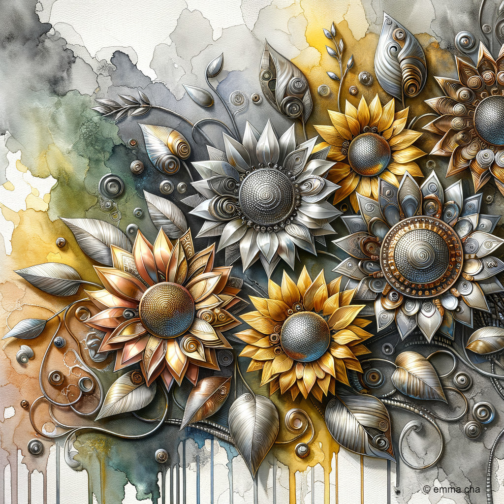 Artistic ironwork, composition of sunflowers