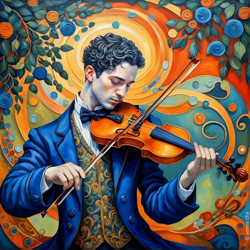 Vibrant Background with Passionate Violinist Performance