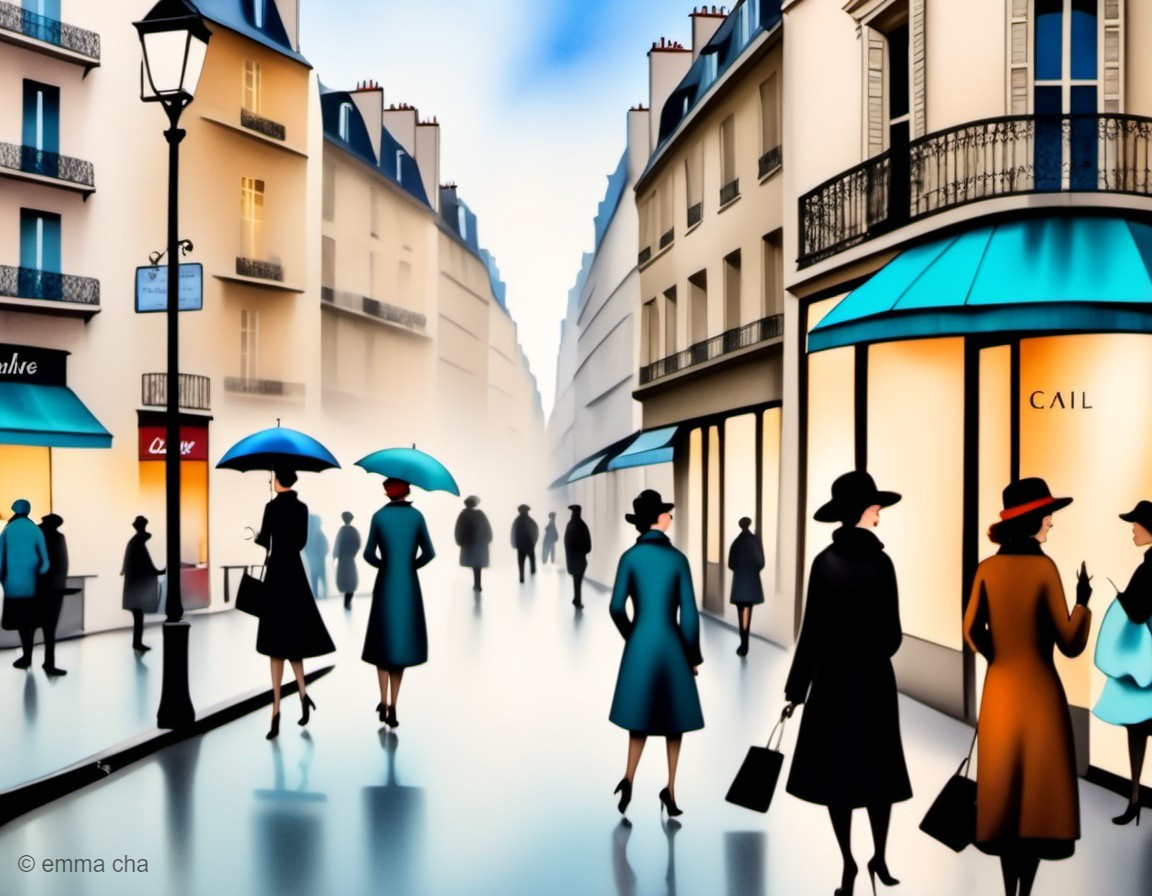 Stylish People with Umbrellas on Parisian Street