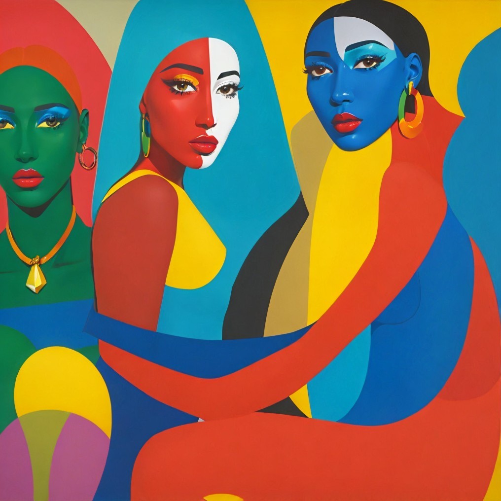 Three Stylized Female Figures in Vibrant Colors
