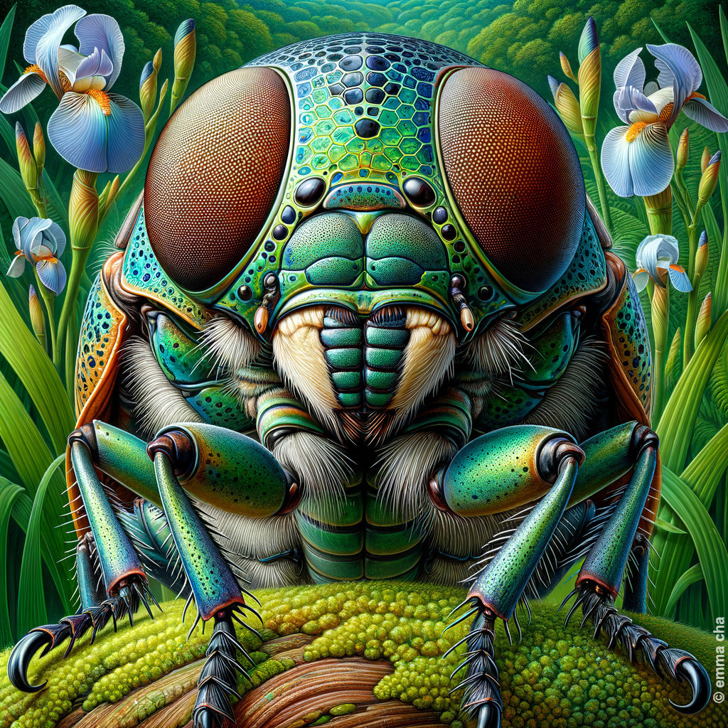 Colorful Insect Illustration with Lush Foliage Background
