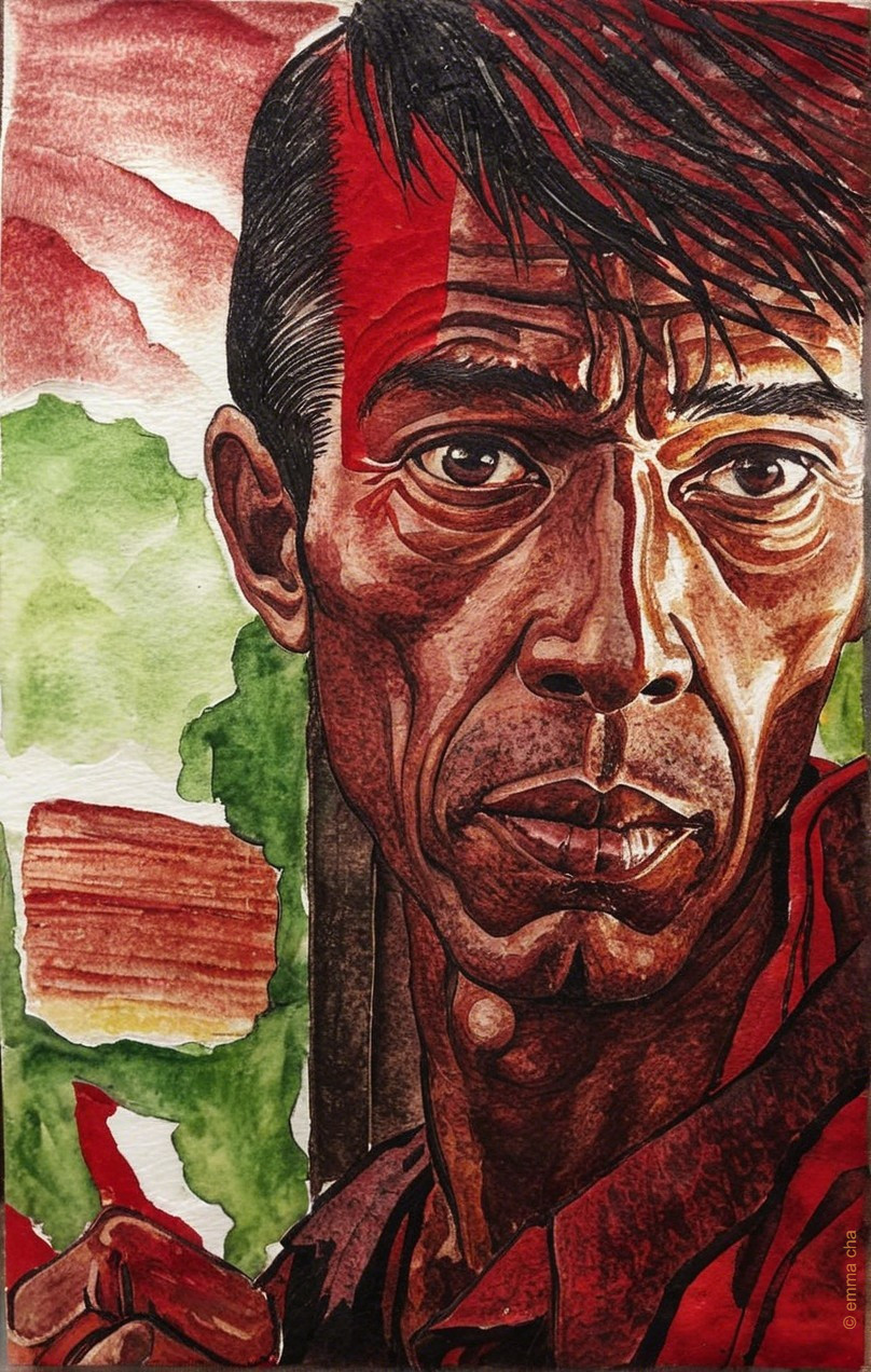 Close-up of a rugged man with intense expression