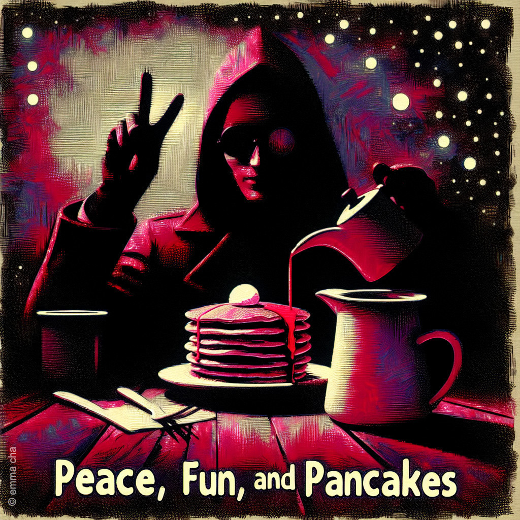 Mysterious Figure Pours Syrup on Pancakes Under Stars