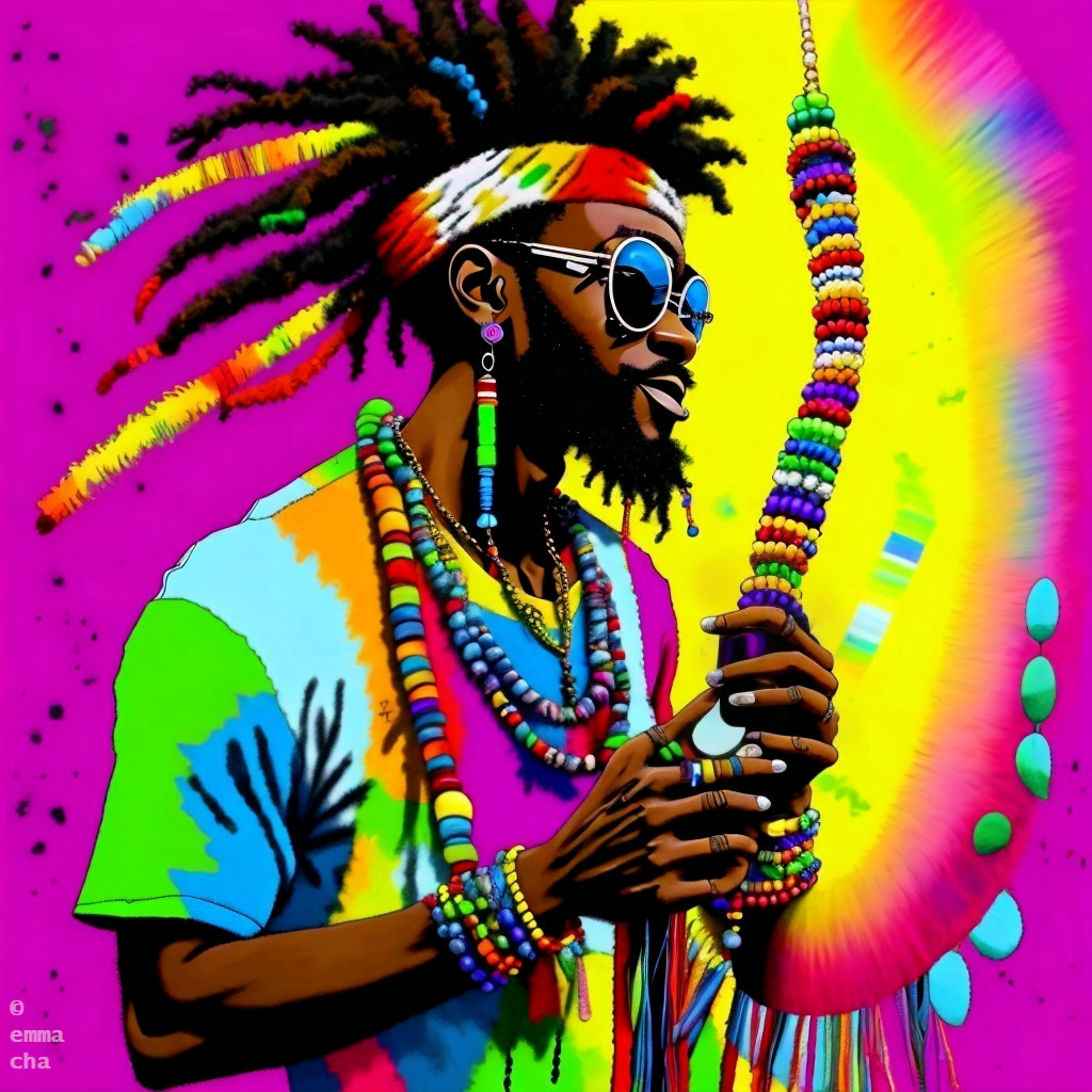 Colorful Portrait of Individual with Beaded Jewelry