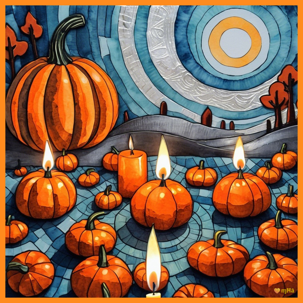 Serene Autumn Scene with Vibrant Pumpkins and Hills