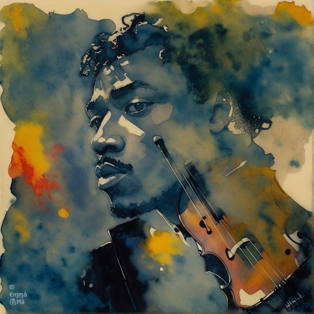 Watercolor Portrait of a Man with Violin and Emotion