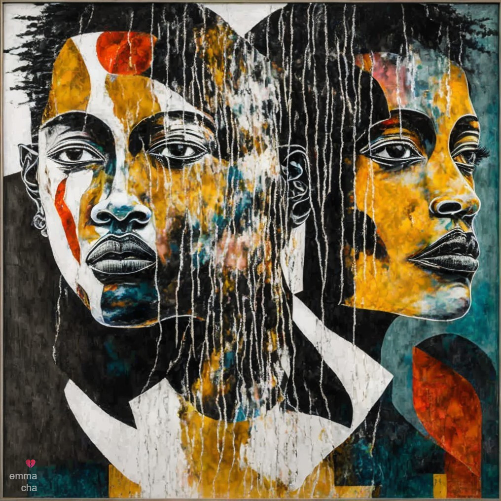 Stylized Faces in Bold Colors with Intricate Details