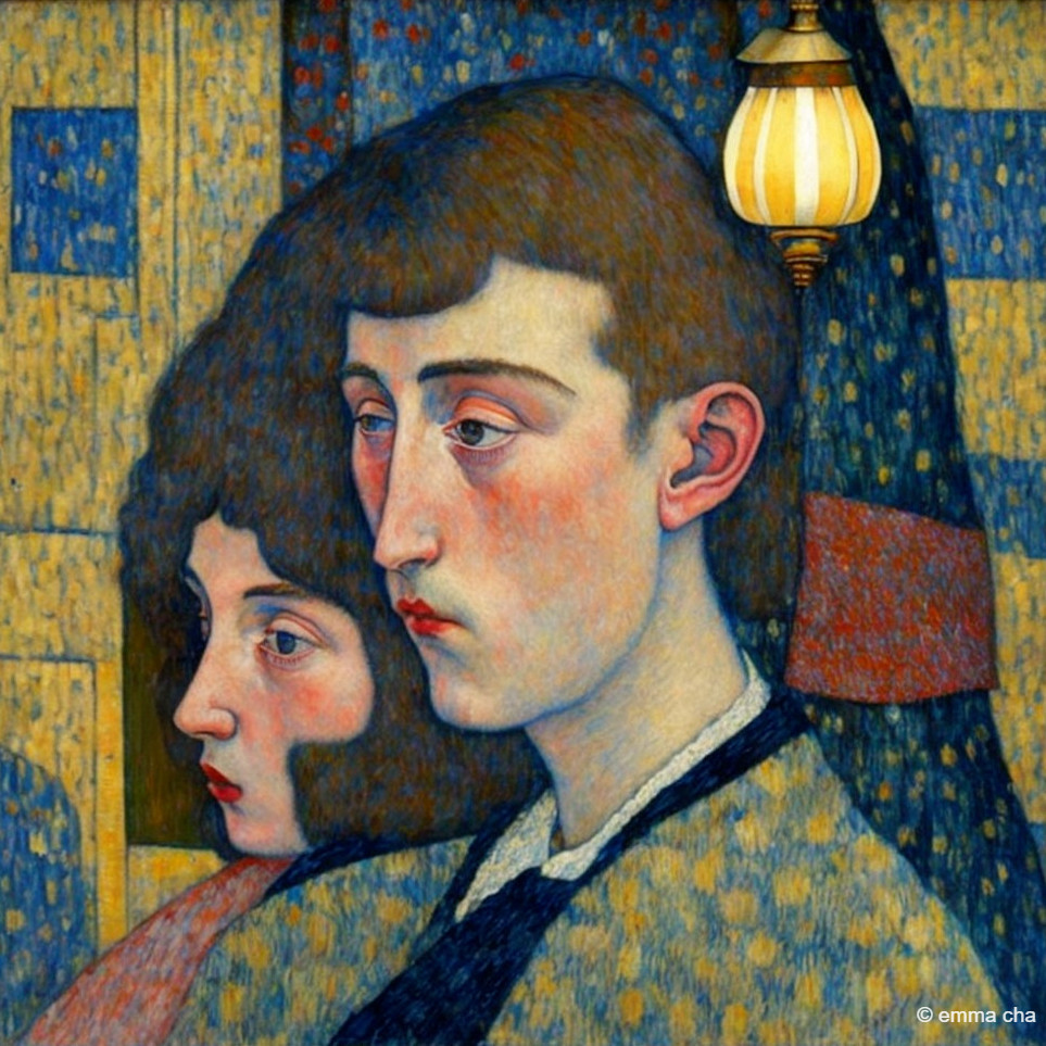 Profile Portraits of a Man and Woman with Patterns