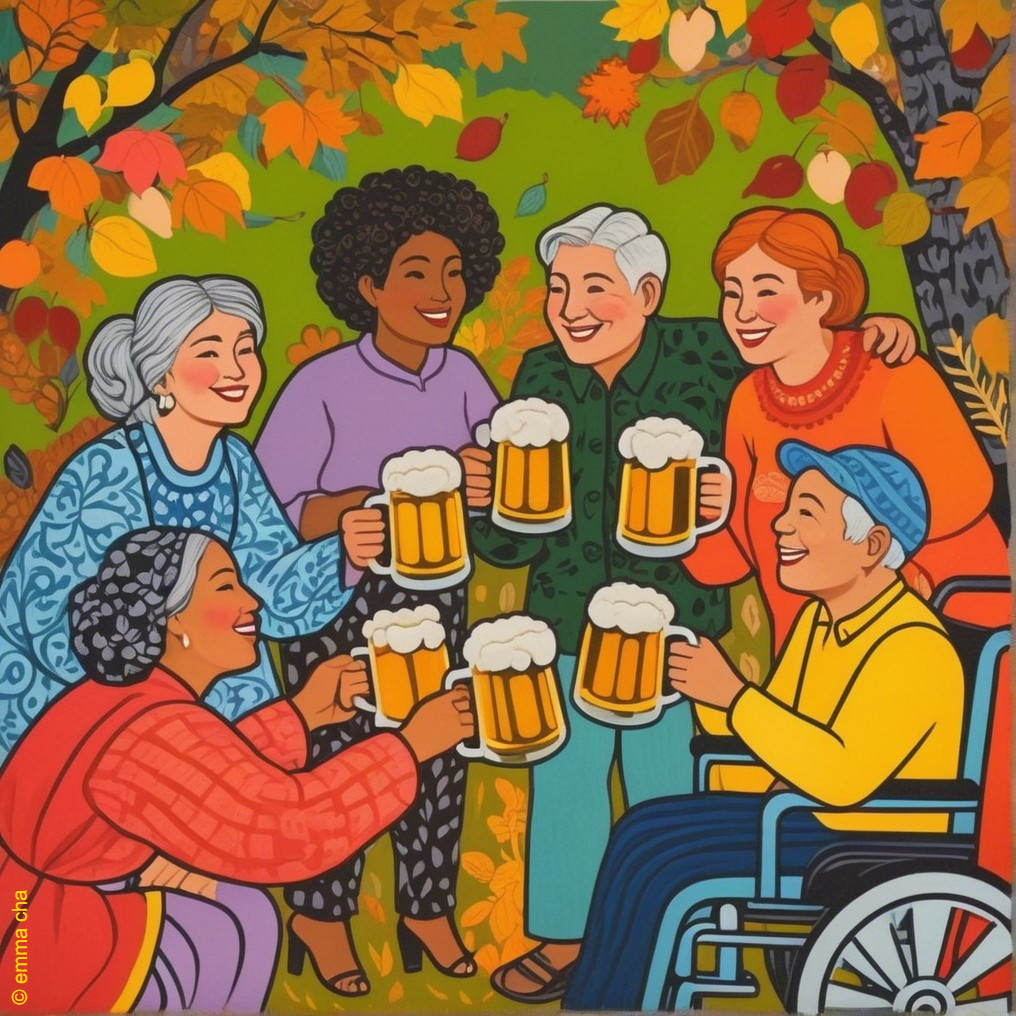 Autumn Celebration with Friends and Colorful Leaves