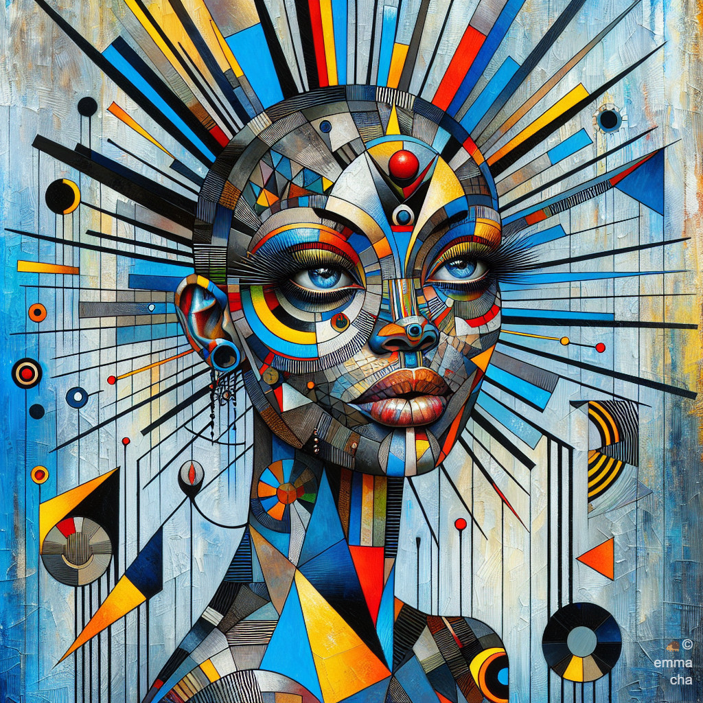 Stylized portrait of a woman with geometric patterns