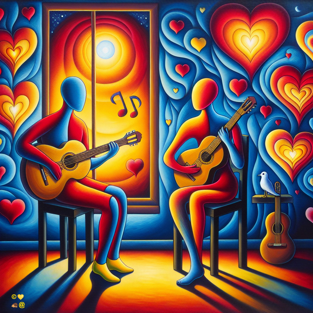 Abstract Figures with Guitars in Vibrant Colors