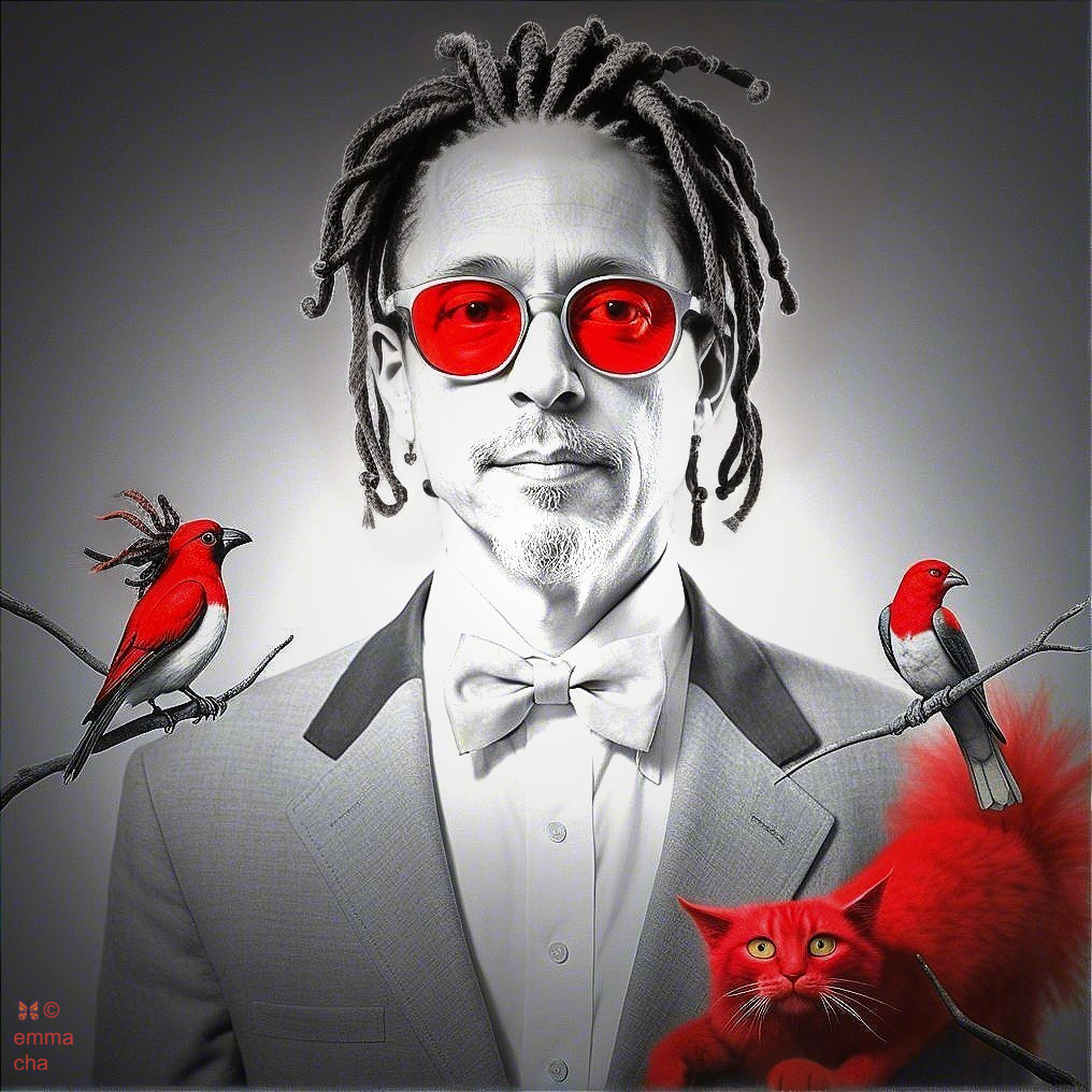 Stylish man with dreadlocks and red accessories