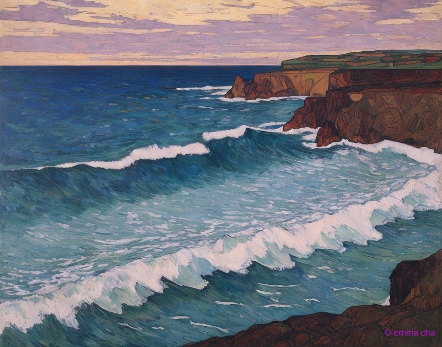 Dramatic Coastal Scene with Vibrant Waves and Cliffs