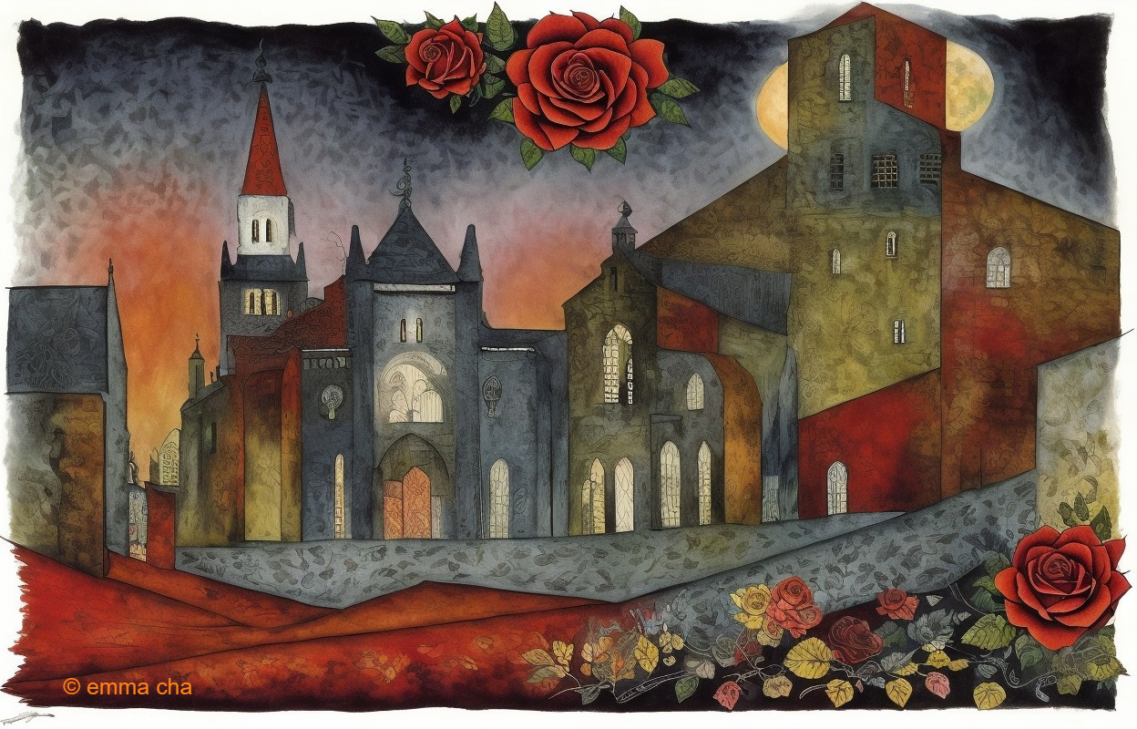 Abstract Cityscape with Gothic and Modern Architecture