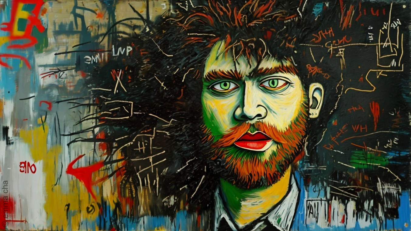Portrait of a man with dark hair and red beard