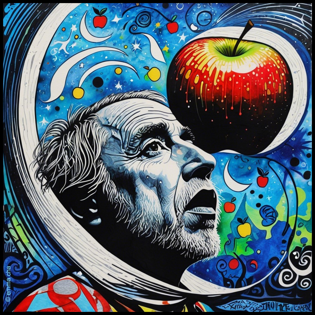 Surreal Artwork of Man's Face with Floating Apple