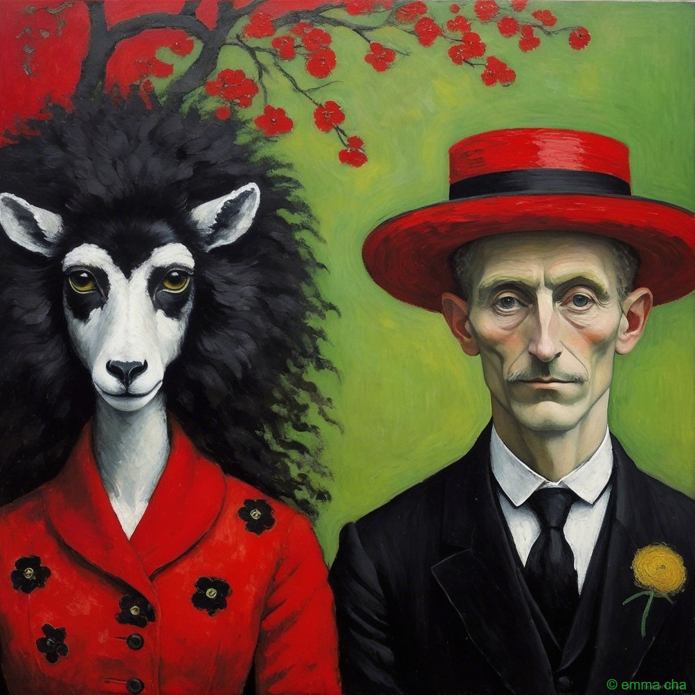 Surreal Portrait of a Man with a Sheep in Attire