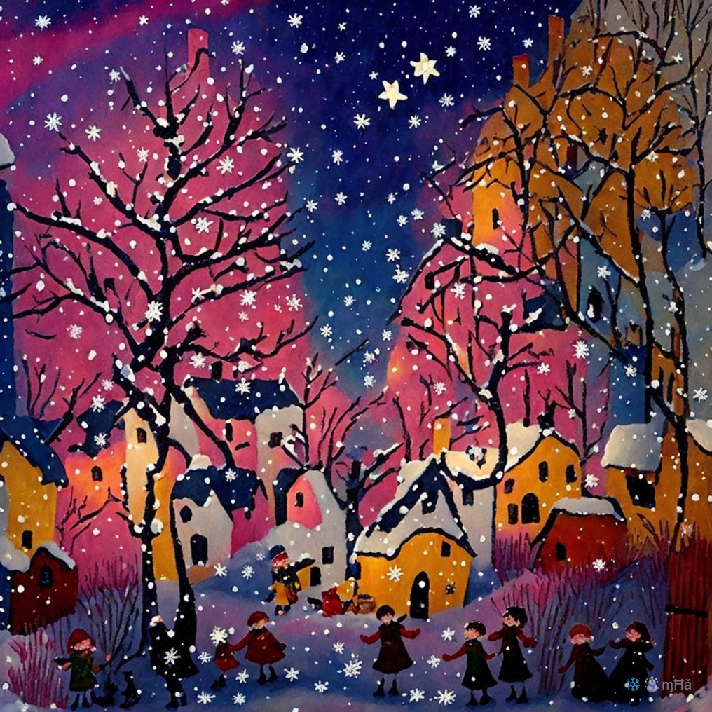 Whimsical Winter Scene with Colorful Houses and Snow
