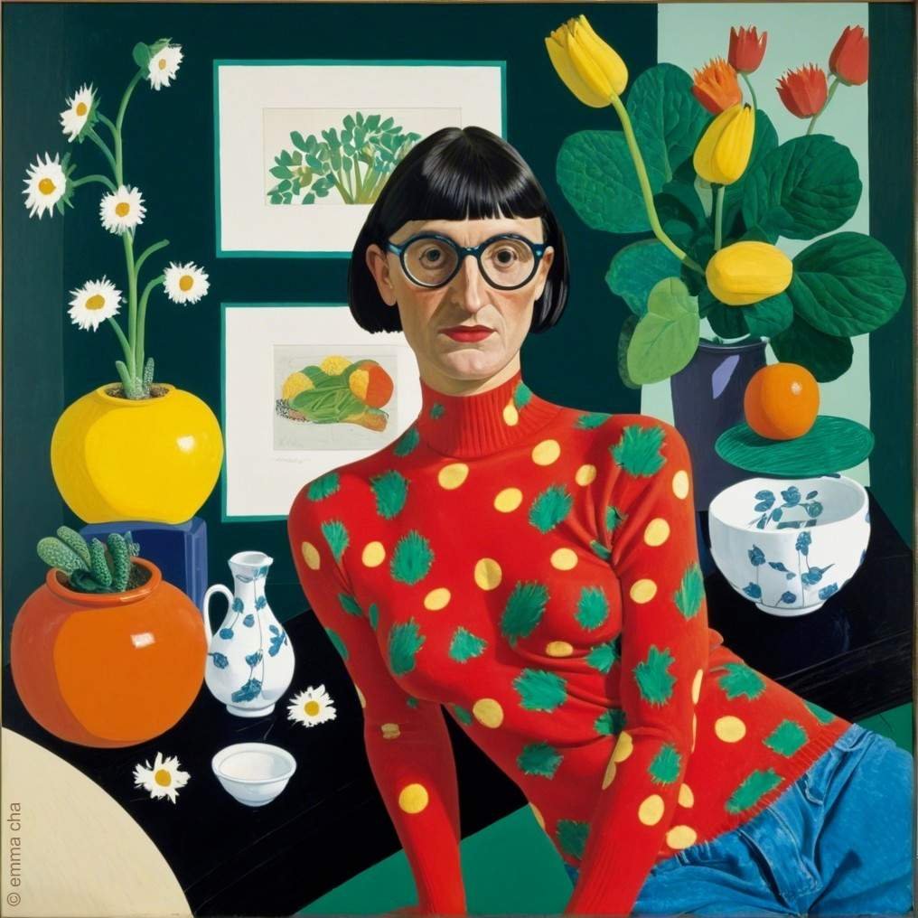 Stylized Portrait with Colorful Still Life Elements