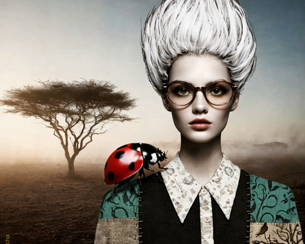 Portrait of a Woman with White Hair and Eclectic Style