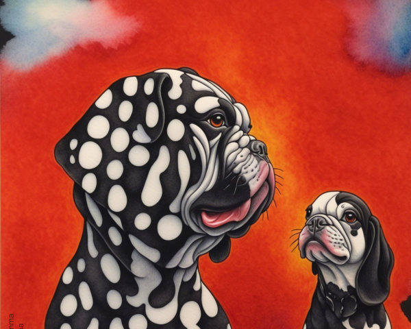 Whimsical Dogs on Colorful Red Backdrop