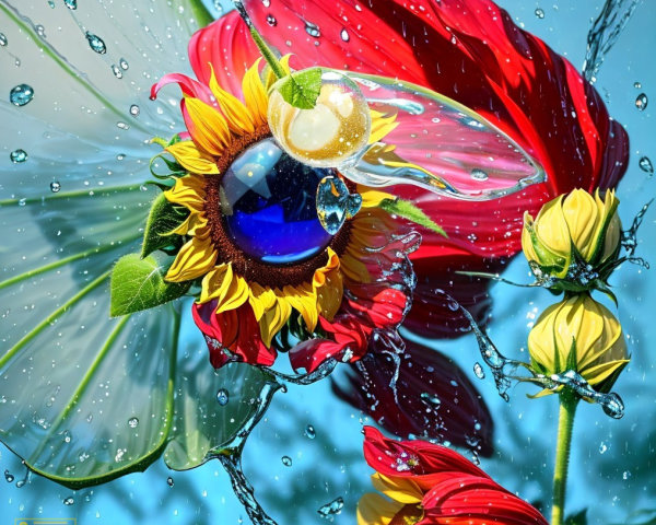 Vibrant Floral Composition with Sunflower and Blooms