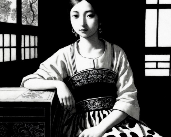 Young Woman in Traditional Dress by Window