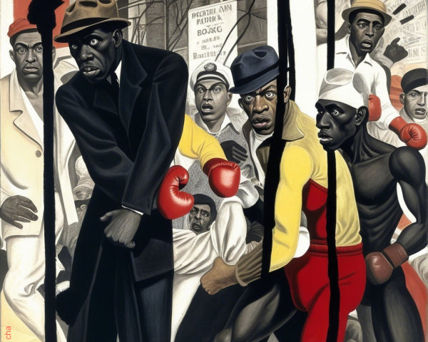 Tense Boxing Scene with Determined African American Boxers