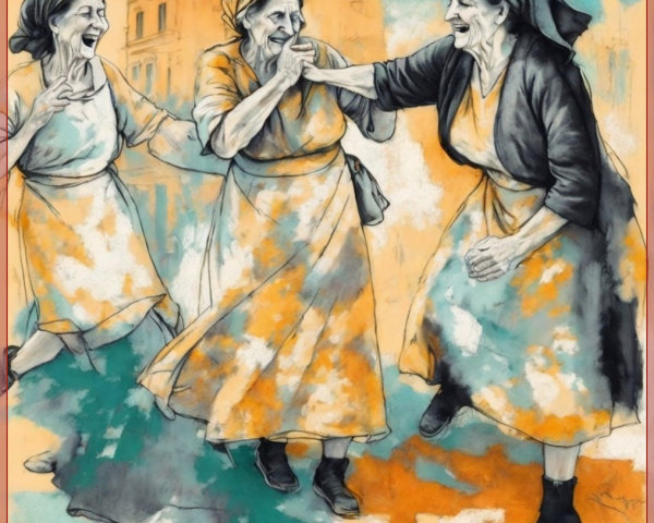 Elderly Women Dancing in Vibrant Painterly Style