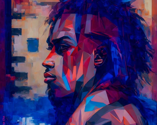 Abstract Portrait with Bold Colors and Geometric Shapes