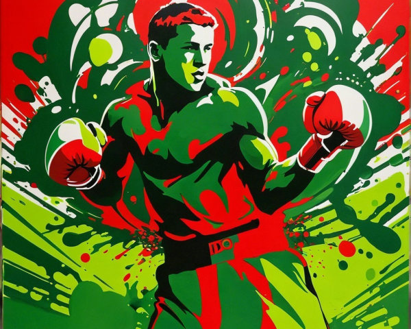 Dynamic Boxer Artwork in Vibrant Green and Red