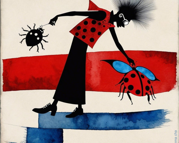 Colorful Illustration of a Figure with Ladybug and Insect