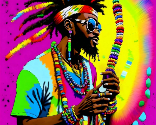 Colorful Portrait of Individual with Beaded Jewelry