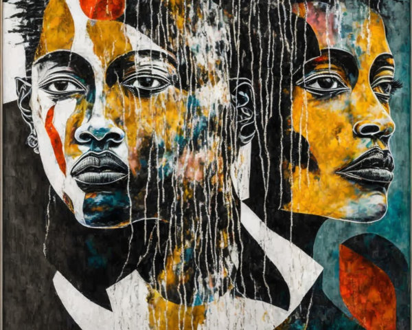 Stylized Faces in Bold Colors with Intricate Details