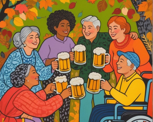 Autumn Celebration with Friends and Colorful Leaves