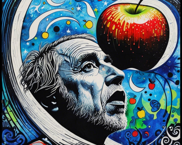 Surreal Artwork of Man's Face with Floating Apple