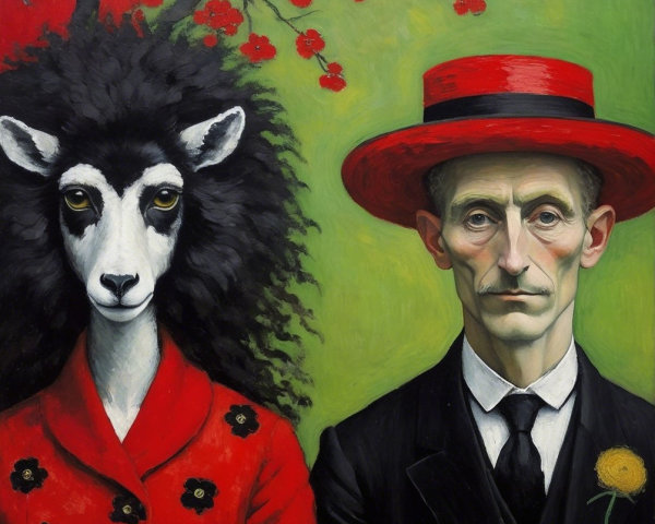 Surreal Portrait of a Man with a Sheep in Attire