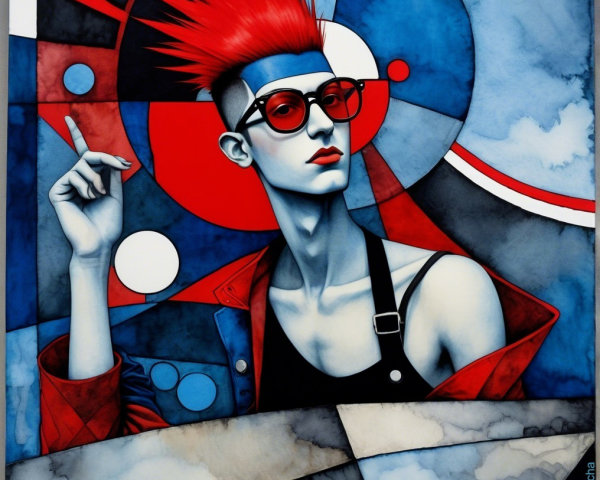 Colorful Portrait of Person with Spiky Red Hair