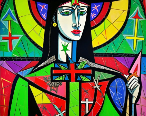Vibrant Abstract Figure with Cross and Geometric Shapes