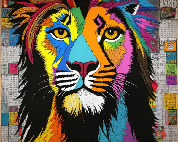 Colorful Illustration of a Lion's Face and Mane
