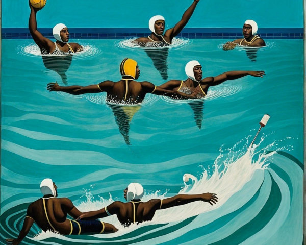 Vibrant Water Polo Scene with Aquatic Athletes