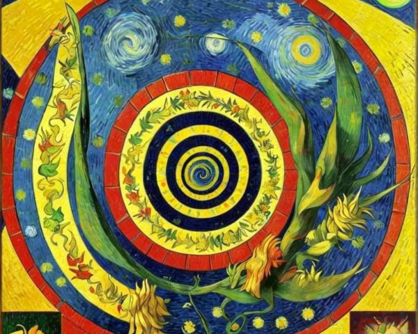 Vibrant Abstract Composition with Bold Colors and Patterns