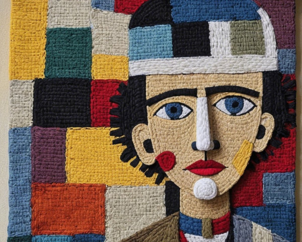 Vibrant Textile Artwork with Bold Colors and Patterns