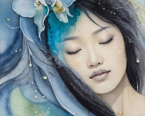 Serene Portrait of Young Woman with Floral Accents