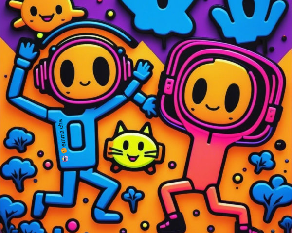 Cartoon Illustration of Playful Characters Dancing