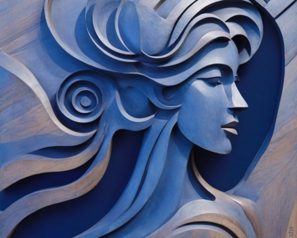 Artistic Relief Sculpture of a Female Figure in Blue