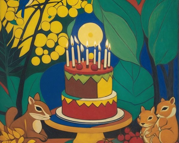 Celebratory Cake Surrounded by Nature and Wildlife