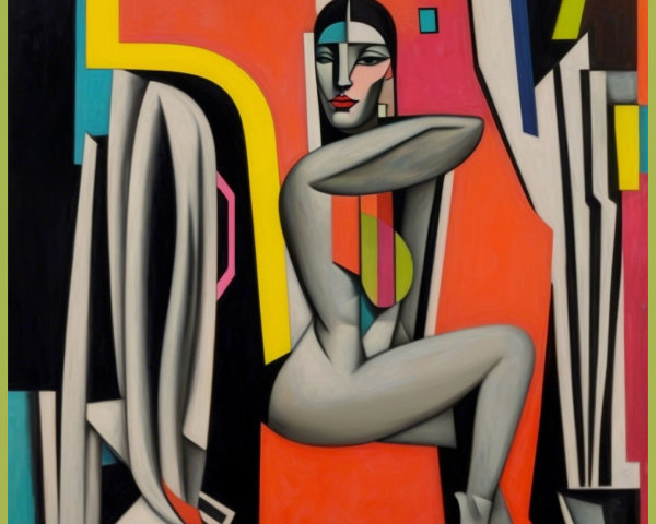 Abstract Painting of Nude Figure with Geometric Shapes
