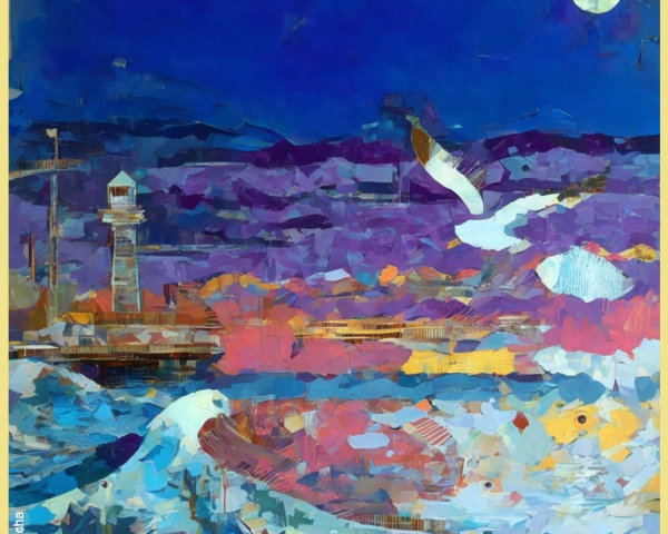 Vibrant Abstract Coastal Scene at Twilight
